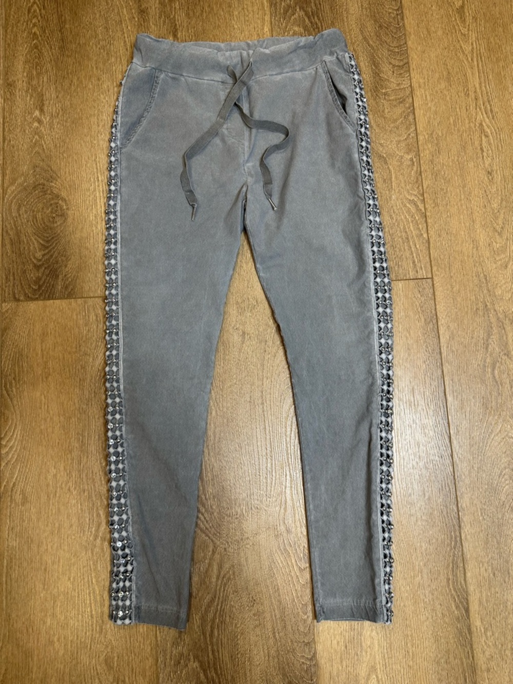 Magic Italian Stretch Pants with Studded & Crystal Side Trim S